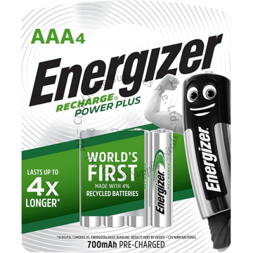 ENERGIZER RECHARGE POWER PLUS BATTERY AAA NH12PPBP4 700MAH 4s