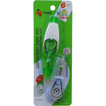 TOYO KLIC RETRACTABLE CORRECTION TAPE CT5004R 6MMx6M
