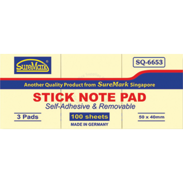 SUREMARK STICK NOTE SQ-6653/3 1.5x2" YELLOW (3s)