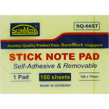 SUREMARK STICK NOTE SQ-6657 4x3" YELLOW (100s)