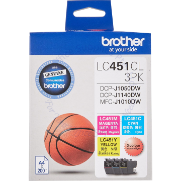 BROTHER INK CARTRIDGE LC-451CL 3PK VALUE PACK (3 INKS-CYAN/MAGENTA/YELLOW)
