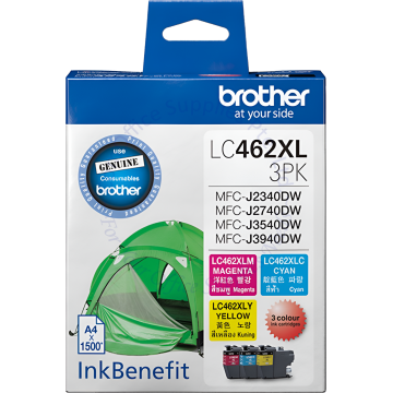BROTHER INK CARTRIDGE LC-462XL 3PK VALUE PACK (3 INKS-CYAN/MAGENTA/YELLOW)