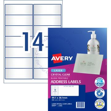 AVERY CRYSTAL CLEAR ADDRESS LABELS L7563-25 99.1x38.1MM