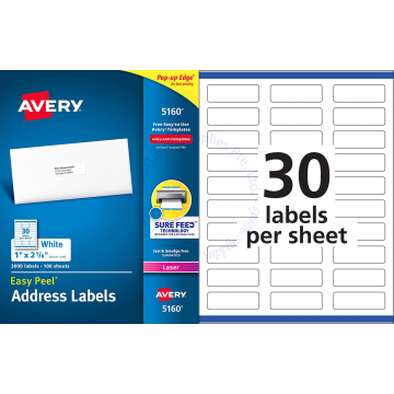 AVERY EASY PEEL ADDRESS LABELS 5160 1x2.58"
