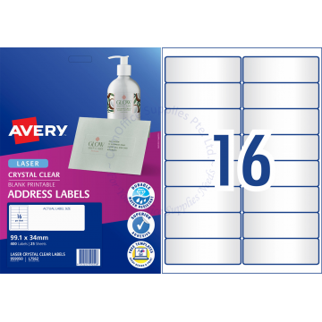 AVERY CRYSTAL CLEAR ADDRESS LABELS L7562-25 99.1x34MM