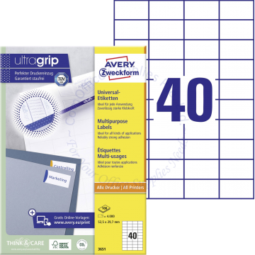 AVERY ZWECKFORM MULTIPURPOSE LABELS 3651 52.5x29.7MM