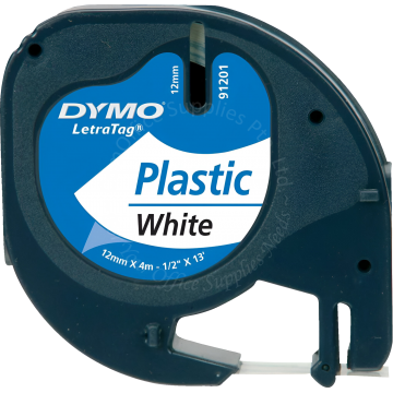 DYMO LETRATAG TAPE 12MM 91221 PLASTIC BLACK/WHITE