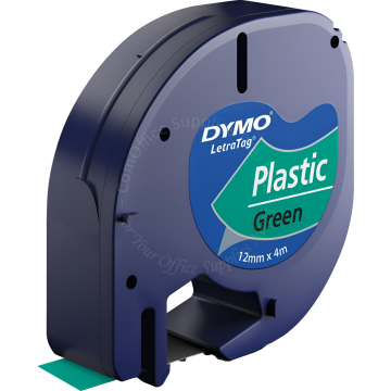 DYMO LETRATAG TAPE 12MM 91204 PLASTIC BLACK/GREEN