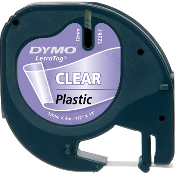 DYMO LETRATAG TAPE 12MM 12267 PLASTIC BLACK/CLEAR