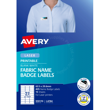 AVERY FABRIC NAME BADGE LABELS L4784-15 63.5x29.6MM