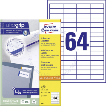 AVERY ZWECKFORM MULTIPURPOSE LABELS 3667 48.5x16.9MM