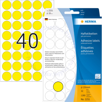 HERMA LABEL #2251 19MM YELLOW