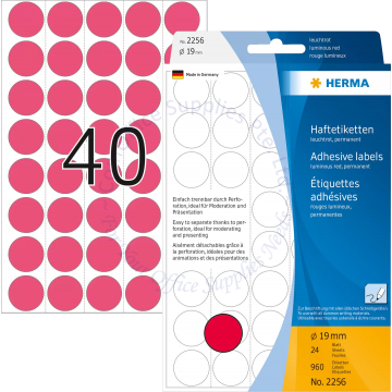 HERMA LABEL #2256 19MM LUM. RED
