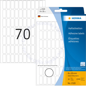 HERMA LABEL #2320 08x20MM WHITE
