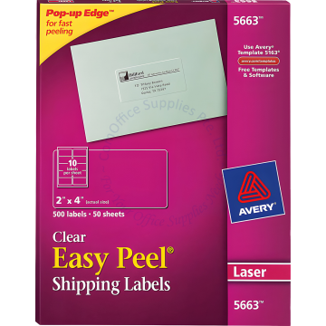 AVERY EASY PEEL CLEAR SHIPPING LABELS 5663 2x4" (50s)