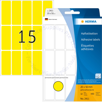 HERMA LABEL #2411 20x50MM YELLOW