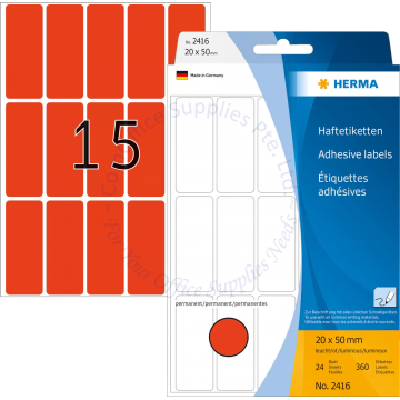 HERMA LABEL #2416 20x50MM LUM. RED