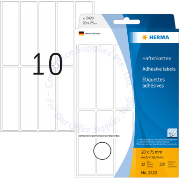 HERMA LABEL #2420 20x75MM WHITE