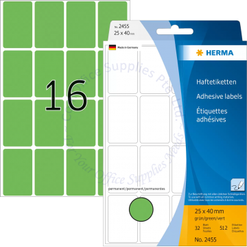 HERMA LABEL #2455 25x40MM GREEN