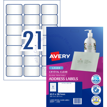 AVERY CRYSTAL CLEAR ADDRESS LABELS L7560-25 63.5x38.1MM