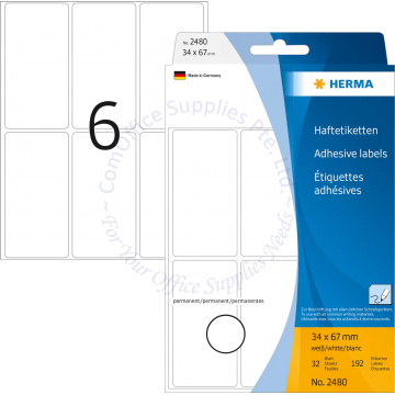 HERMA LABEL #2480 34x67MM WHITE