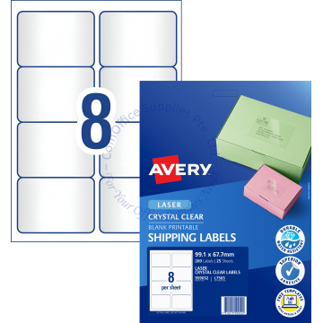 AVERY CRYSTAL CLEAR SHIPPING LABELS L7565-25 99.1x67.7MM