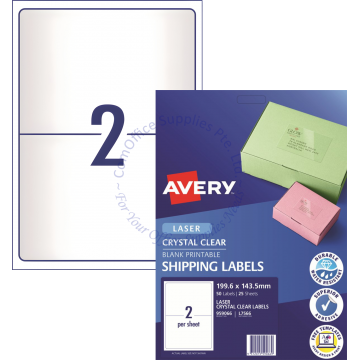 AVERY CRYSTAL CLEAR SHIPPING LABELS L7566-25 199.6x143.5MM
