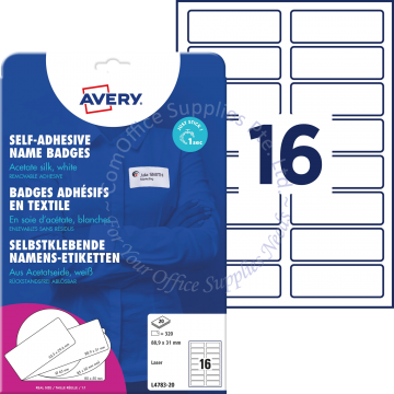 AVERY FABRIC NAME BADGE LABELS L4783-20 88.9x31MM SILVER