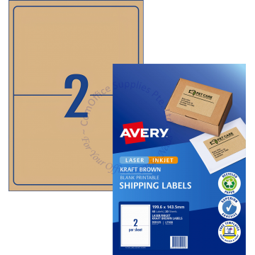AVERY BROWN KRAFT SHIPPING LABELS L7168K-20 199.6x143.5MM