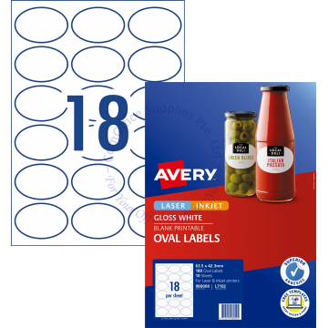 AVERY GLOSSY OVAL LABELS L7102-10 63.5x42.3MM