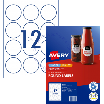 AVERY GLOSSY ROUND LABELS L7105-10 60MM