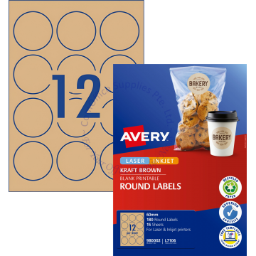 AVERY BROWN KRAFT ROUND LABELS L7106-15 60MM