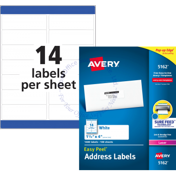AVERY EASY PEEL ADDRESS LABELS 5162 1-1/3x4" (100s)