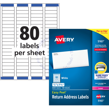 AVERY EASY PEEL RETURN ADDRESS LABELS 5167 0.5x1.75" (100s)
