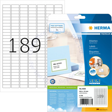 HERMA LABEL #4333 25.4x10MM (25 SHEETS / 4,725 LABELS)