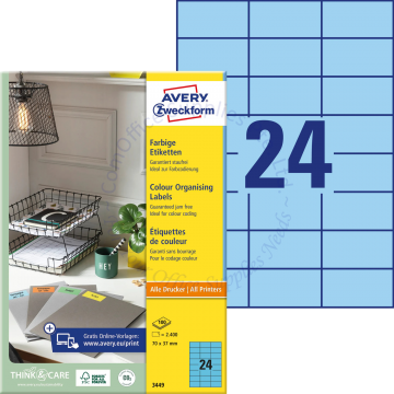 AVERY ZWECKFORM COLOUR ORGANISING LABELS 3449 BLUE 70x37MM