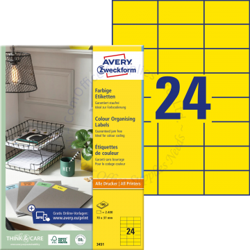AVERY ZWECKFORM COLOUR ORGANISING LABELS 3451 YELLOW 70x37MM