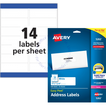 AVERY EASY PEEL ADDRESS LABELS 5262 1-1/3x4" (25s)