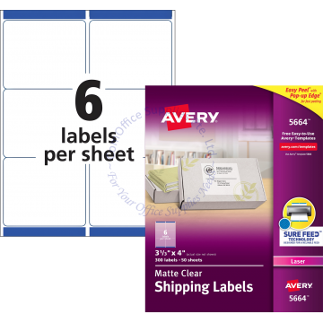 AVERY EASY PEEL CLEAR SHIPPING LABELS 5664 3-1/3x4" (50s)