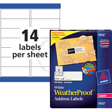 AVERY WEATHERPROOF ADDRESS LABELS 5522 1-1/3x4" (50s)