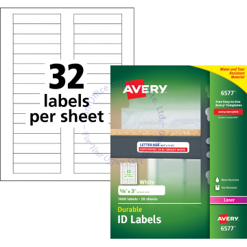 AVERY PERMANENT DURABLE ID LABELS 6577 5/8x3" (50s)