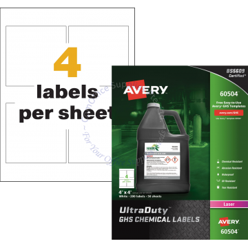AVERY ULTRADUTY GHS CHEMICAL LABELS 60504 4x4" (50s)