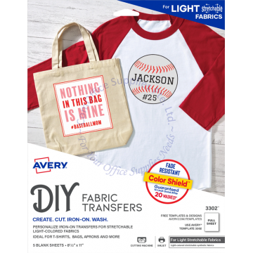 AVERY STRETCHABLE FABRIC TRANSFERS 3302 8.5x11" (5s)