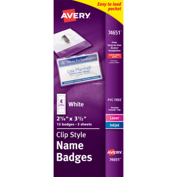 AVERY CLIP NAME BADGES (TOP-LOADING) 74461 2.25x3.5" (100s)