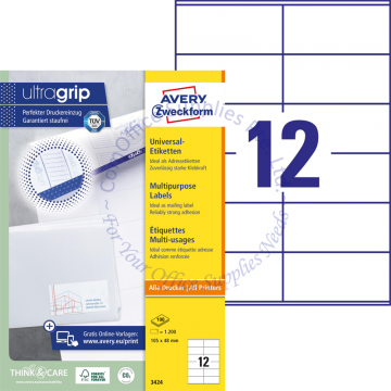 AVERY ZWECKFORM MULTIPURPOSE LABELS 3424 105x48MM