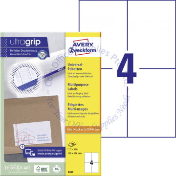 AVERY ZWECKFORM MULTIPURPOSE LABELS 3483 105x148MM