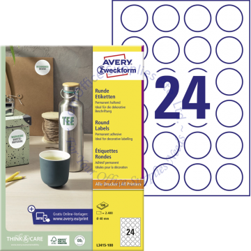 AVERY ZWECKFORM ROUND LABELS L3415-100 40MM
