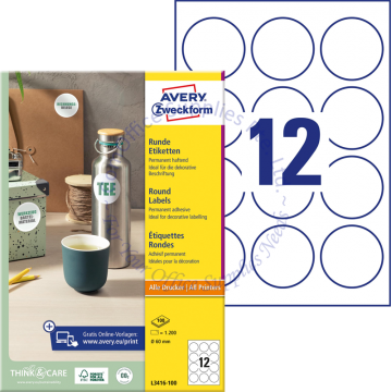 AVERY ZWECKFORM ROUND LABELS L3416-100 60MM