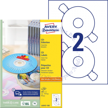 AVERY ZWECKFORM CD LABELS L6043-100 117MM