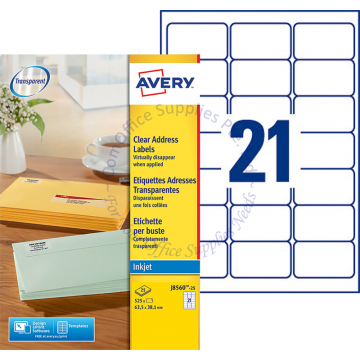 AVERY ZWECKFORM CLEAR ADDRESS LABELS J8560-25 63.5x38.1MM